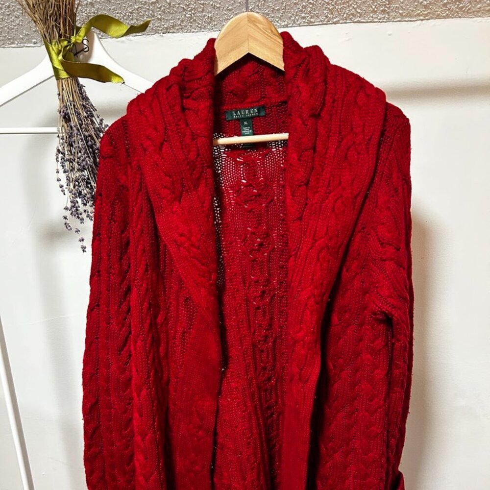 Ralph Lauren, brilliant red silk and cashmere long cardigan